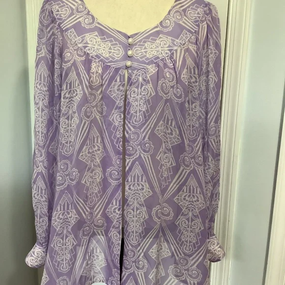 VINTAGE BOB MACKIE WEARABLE ART 100%SILK LILAC MEDIUM BLOUSE RARE ROMAN… - Picture 4 of 11